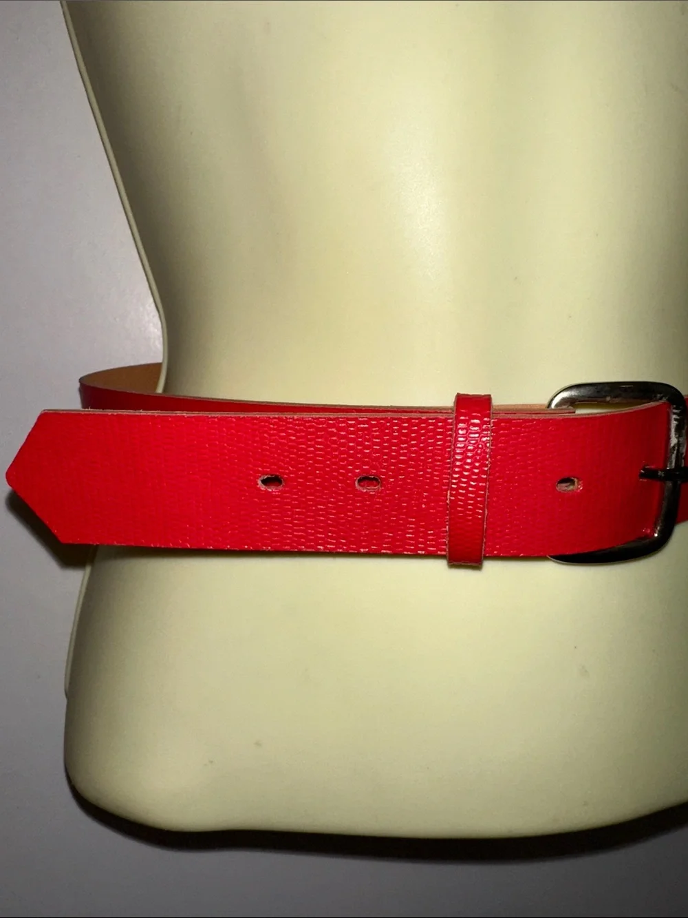 Vintage NWOT Red Textured Faux Leather Belt with Classic Silver‎ Buckle